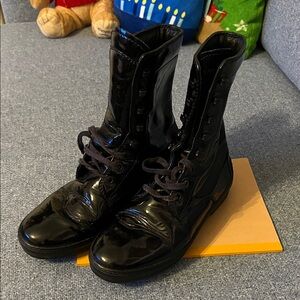 Black Patent Leather Lace-Up Boots